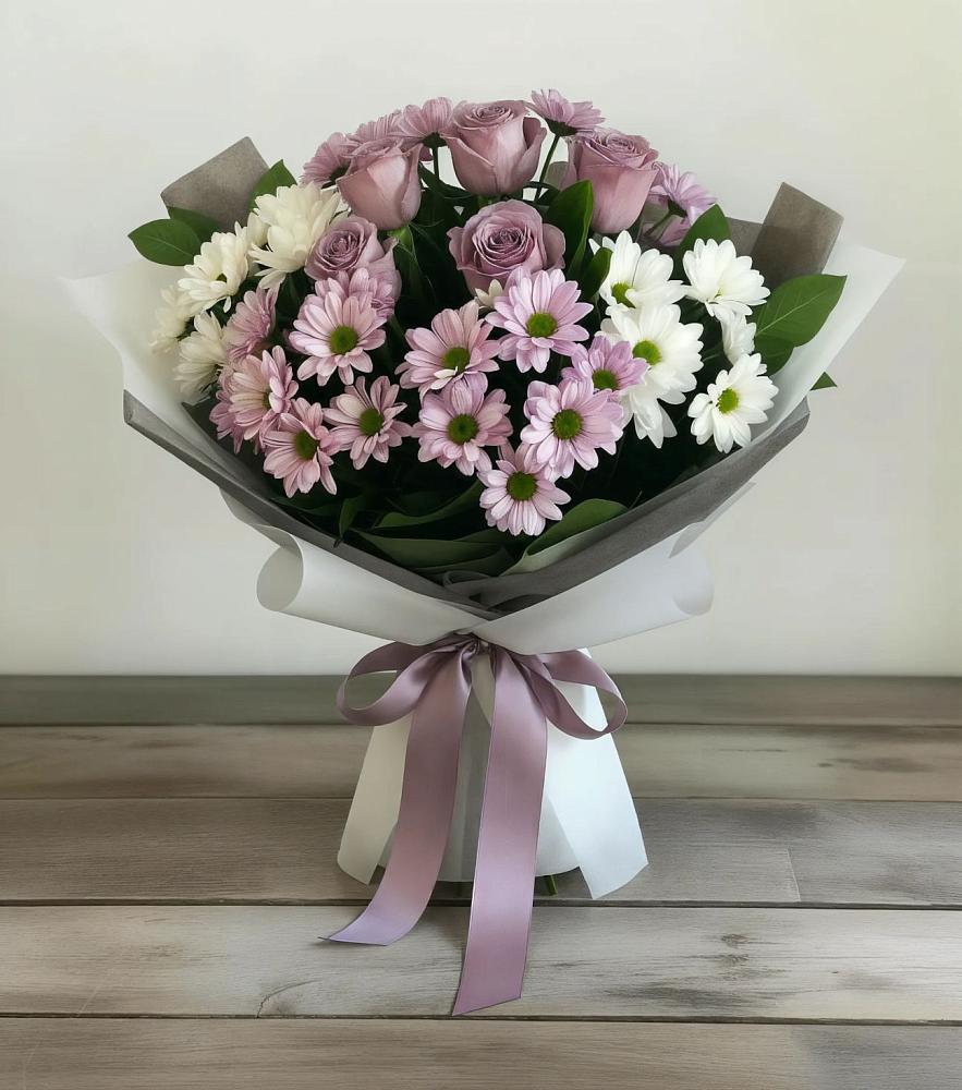 Букет цветов из: Хризантемы и Розы в Терской