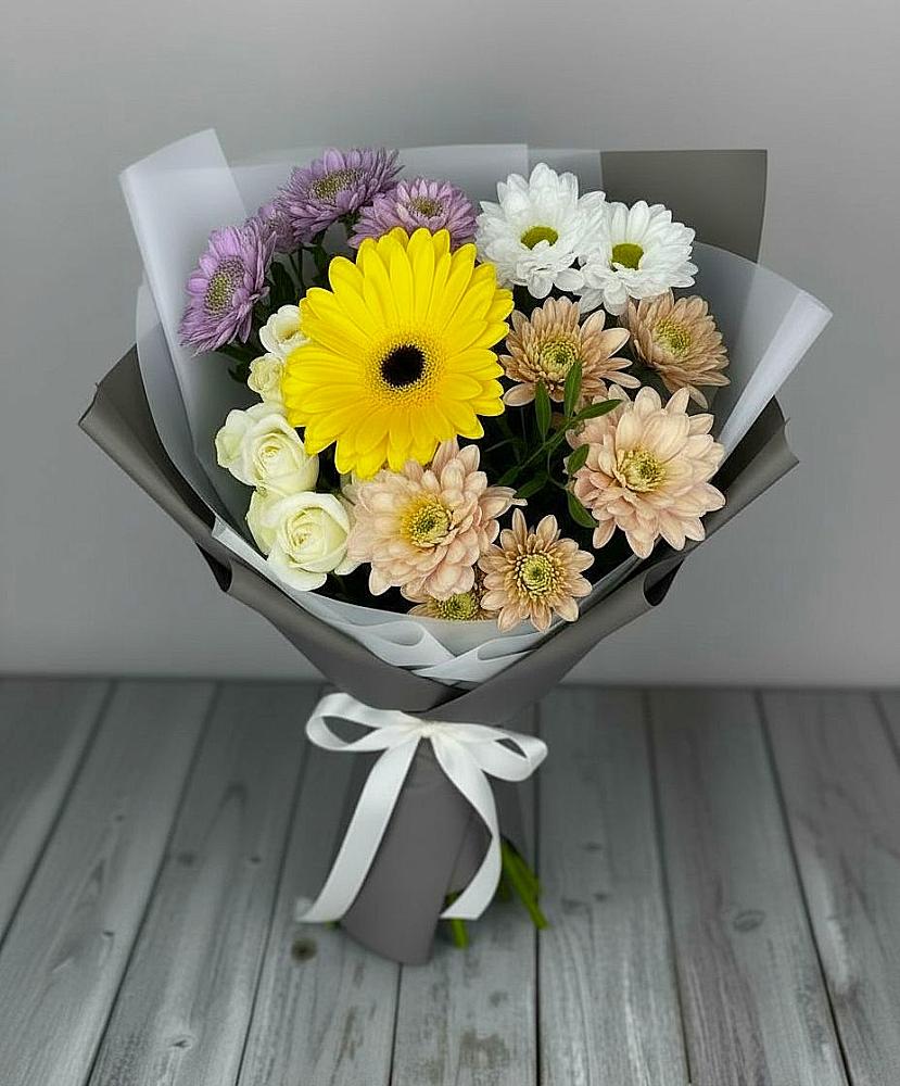 Букет цветов из: Розы, Герберы и Хризантемы в Терской