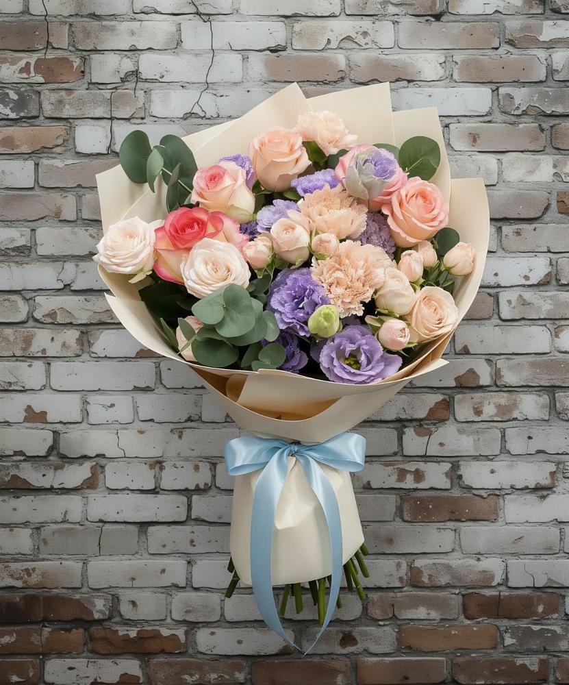 Букет цветов из: Розы, Лизиантусы и Гвоздики в Терской