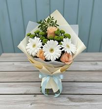 Букет цветов из:  Герберы, Розы и Хризантемы в Терской