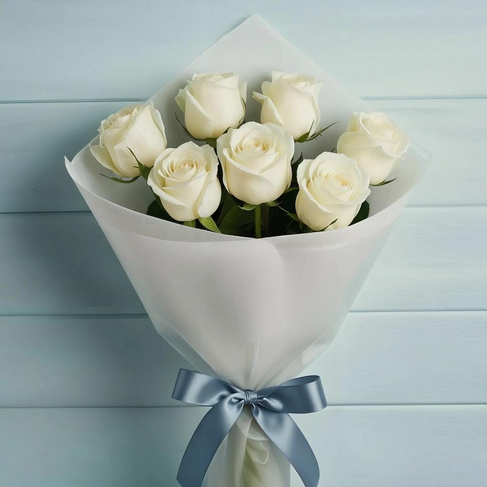 Букет 7 Белых роз Эдлесс Лав в Терской